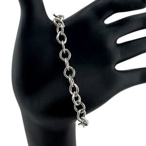 Simple Silver Metal Link Chain Bracelet with Cherry Charm